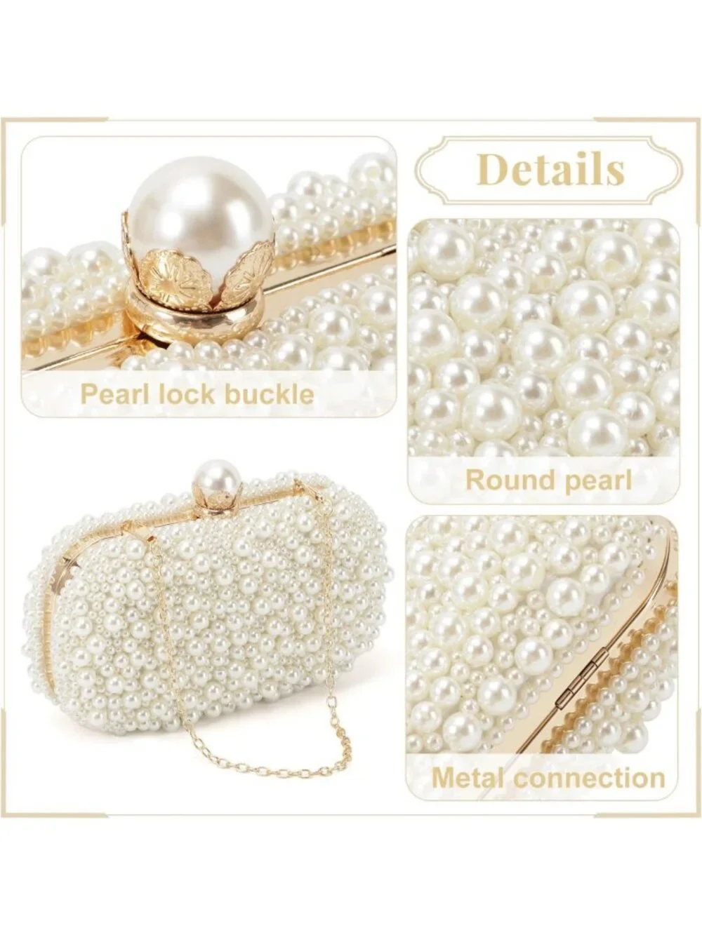 Elegant Pearl Beaded Evening Clutch Handbag for Wedding, Bridal Party, Prom
